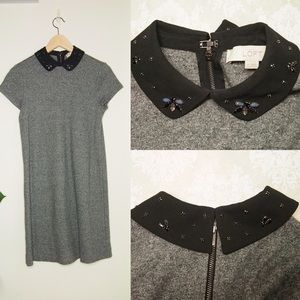 Loft Warm Shift Dress with Beaded Peter Pan Collar